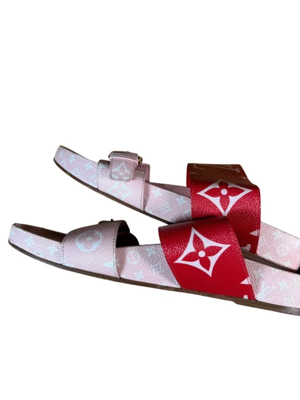 Louis Vuitton Bom Dia Canvas Monogram Slide Sandals Pink Red Size EU 38.5 US 8.5